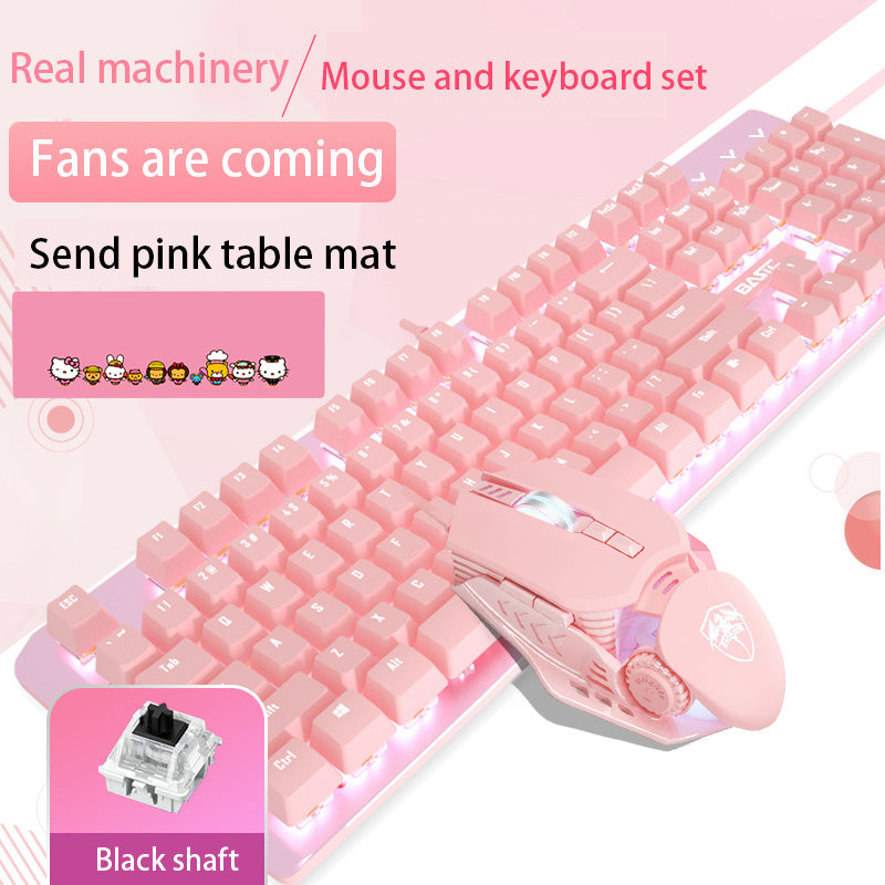 Mechanical Keyboard And Mouse Set Girls.