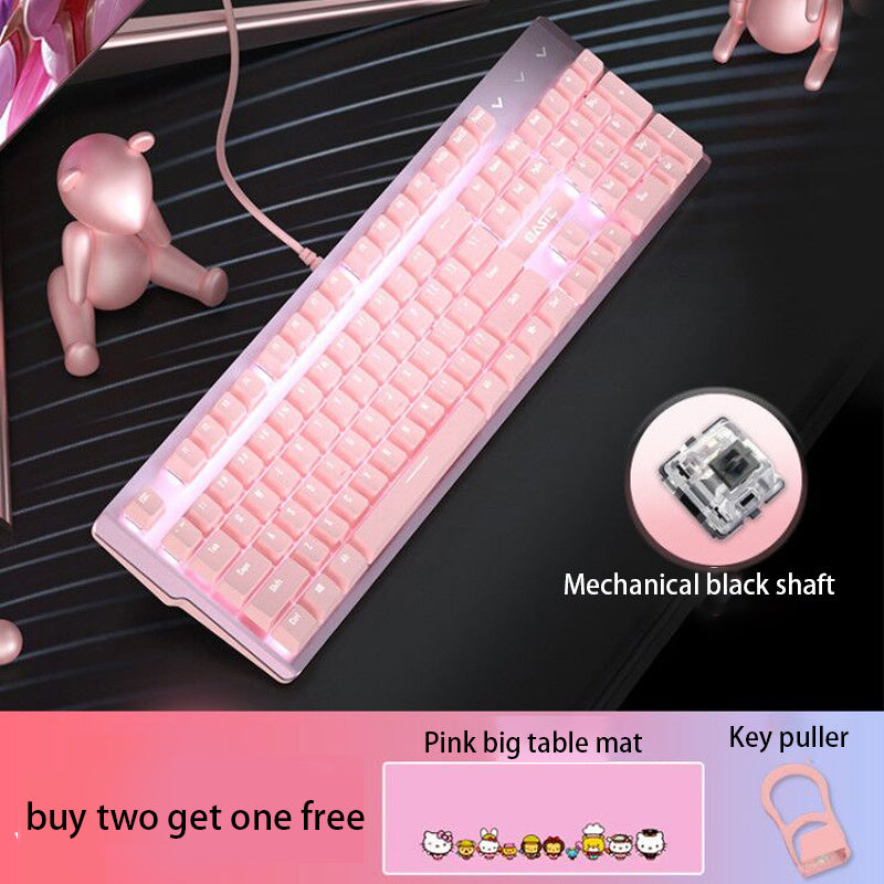 Mechanical Keyboard And Mouse Set Girls.