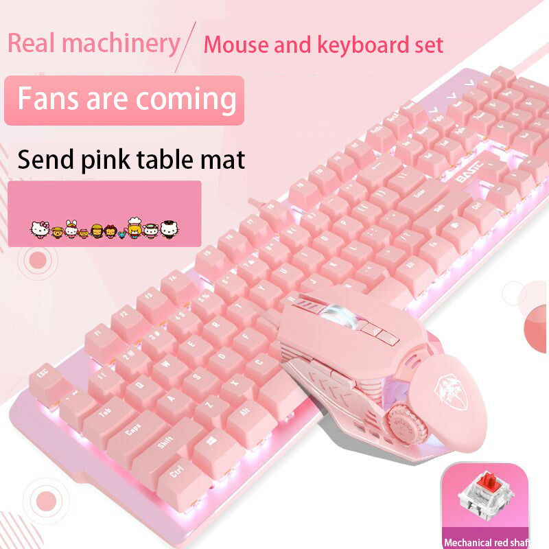 Mechanical Keyboard And Mouse Set Girls.