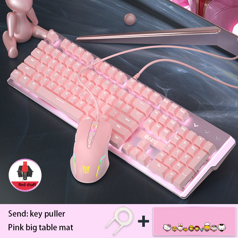 Mechanical Keyboard And Mouse Set Girls.
