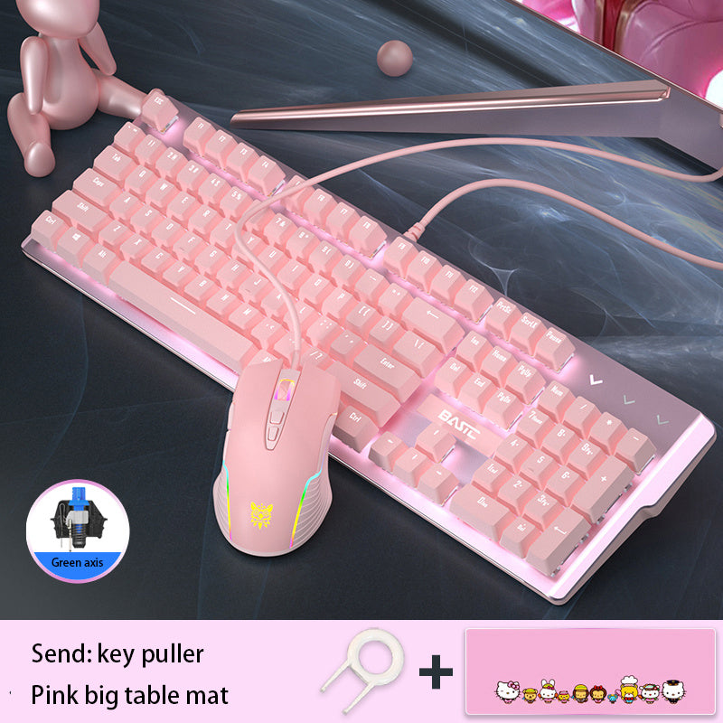 Mechanical Keyboard And Mouse Set Girls.