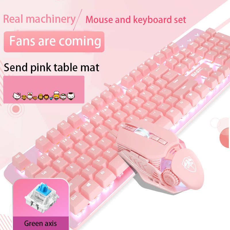 Mechanical Keyboard And Mouse Set Girls.