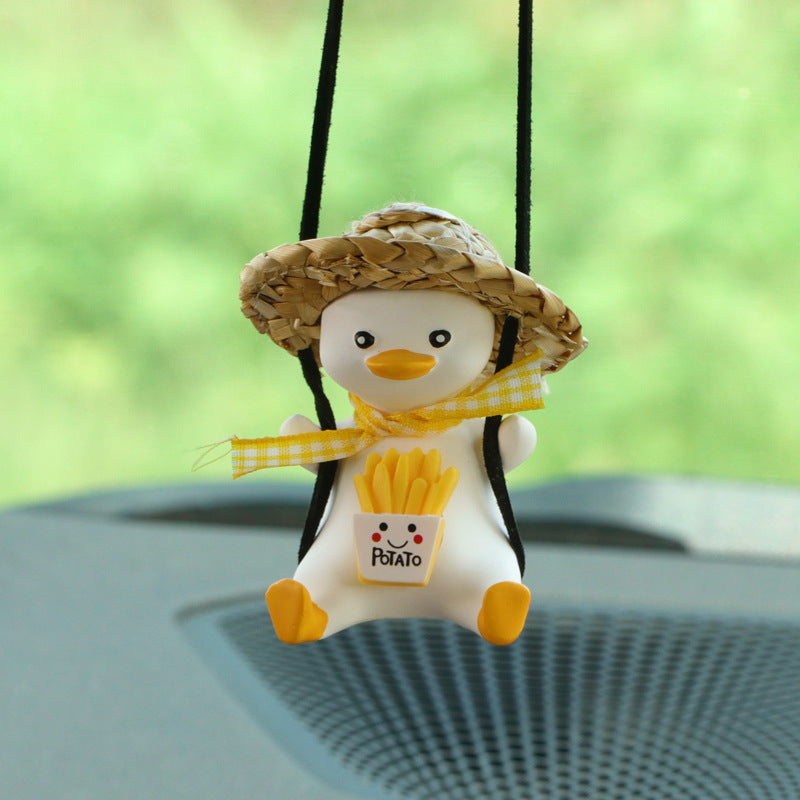 Car Pendant Cute Anime Little Duck Swing Auto Rearview Mirror Hanging Ornaments Interior Decoraction Accessories For Girls Gifts AMI Cart