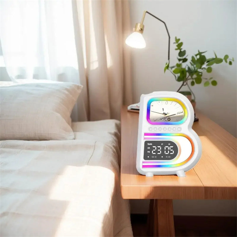 2024 New B-Shaped Blutooth Speaker Multifunctional Smart Music Rhythm Lighting Phone Wireless Charger TF Card AUX Input Standard Mode AMI Cart