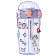 430ml Cute Children Double Drinking Water Bottle Straw Portable Bottle Student Couple Plastic Cup Gift School Kids