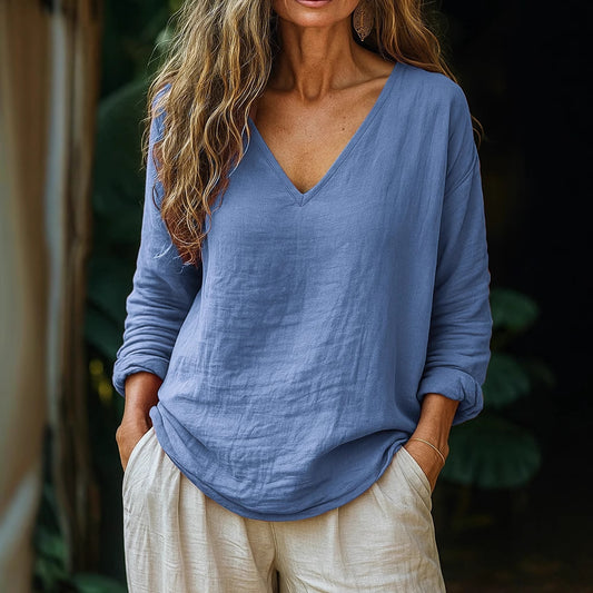 Casual Loose Fashion Cotton And Linen Long-sleeved Top