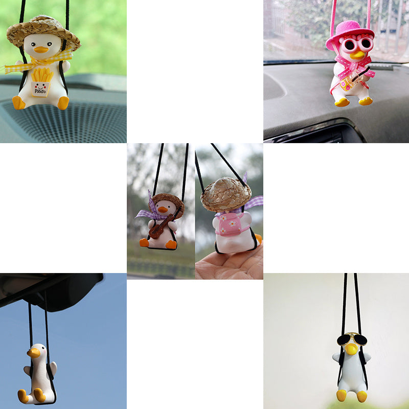 Car Pendant Cute Anime Little Duck Swing Auto Rearview Mirror Hanging Ornaments Interior Decoraction Accessories For Girls Gifts AMI Cart