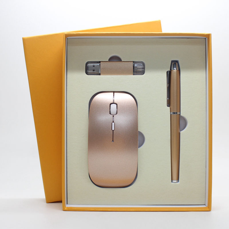Factory direct businessthin wireless mouse + mobile U disk + pen three pieces of office gift custom-made LOGO AMI Cart
