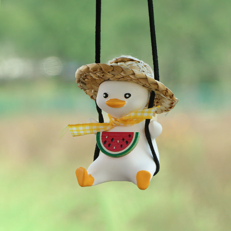 Car Pendant Cute Anime Little Duck Swing Auto Rearview Mirror Hanging Ornaments Interior Decoraction Accessories For Girls Gifts AMI Cart