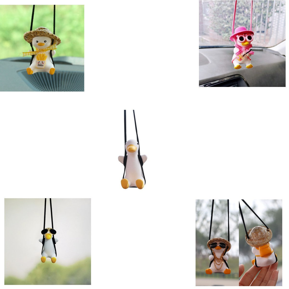 Car Pendant Cute Anime Little Duck Swing Auto Rearview Mirror Hanging Ornaments Interior Decoraction Accessories For Girls Gifts AMI Cart