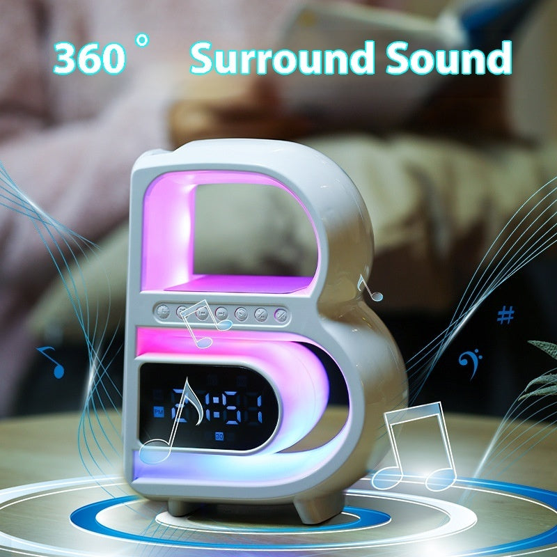 2024 New B-Shaped Blutooth Speaker Multifunctional Smart Music Rhythm Lighting Phone Wireless Charger TF Card AUX Input Standard Mode AMI Cart