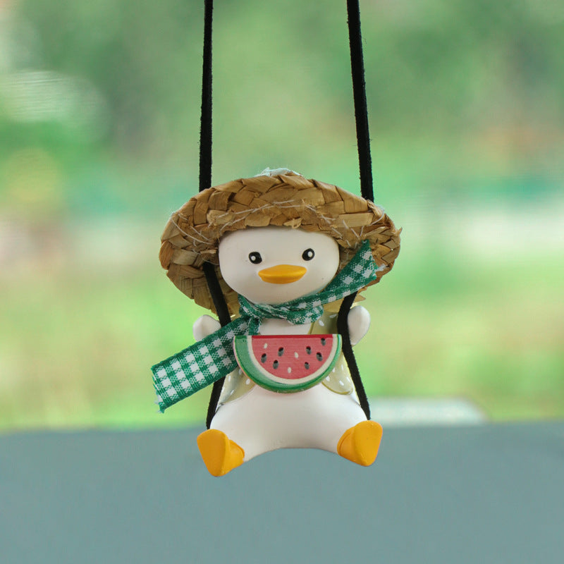 Car Pendant Cute Anime Little Duck Swing Auto Rearview Mirror Hanging Ornaments Interior Decoraction Accessories For Girls Gifts AMI Cart
