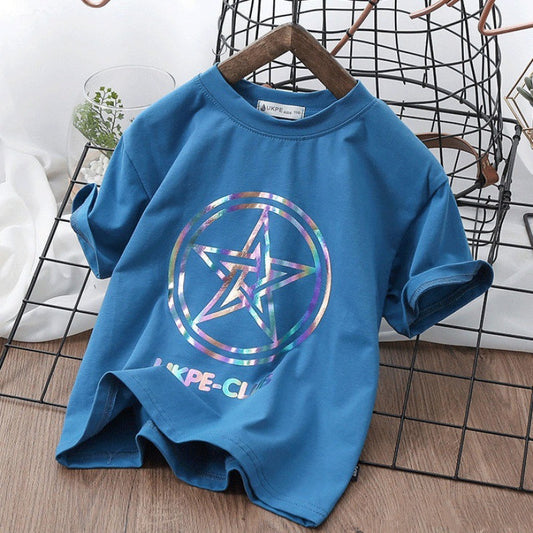 Boys'' Short Sleeve T-shirt  Net Red Laser Reflective Cub