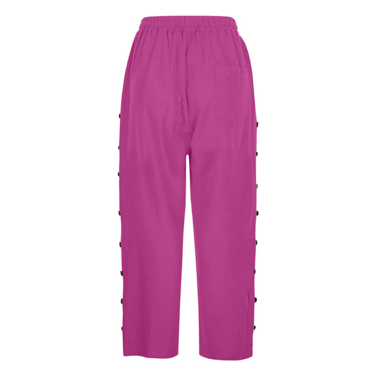 Casual Patchwork Button Cropped Pants For Women