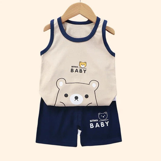 Children Sets Kids Clothes Boys Girls Vest Suit Summer Children's Clothing baby Cotton T-Shirts Shorts Tank Top Sleeveless - Chic Cart
