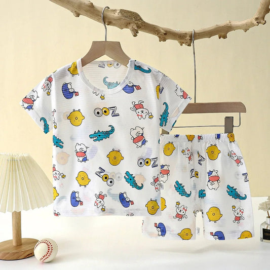 Children's Clothing Summer Short Sleeve Home Sleepwear Children Sets Kids Clothes Boy Girl T-shirt shorts Cotton Suit Baby - Chic Cart