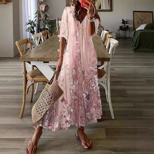 Dress Elegant Graceful Long Dress Summer Lace Print Casual Skirt