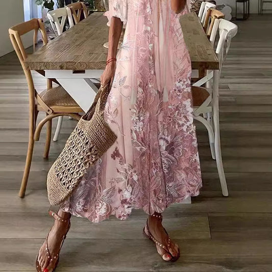 Dress Elegant Graceful Long Dress Summer Lace Print Casual Skirt