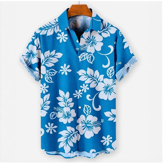 European And American Hawaiian Casual Floral Print Men's Lapel Shirt Short Sleeve