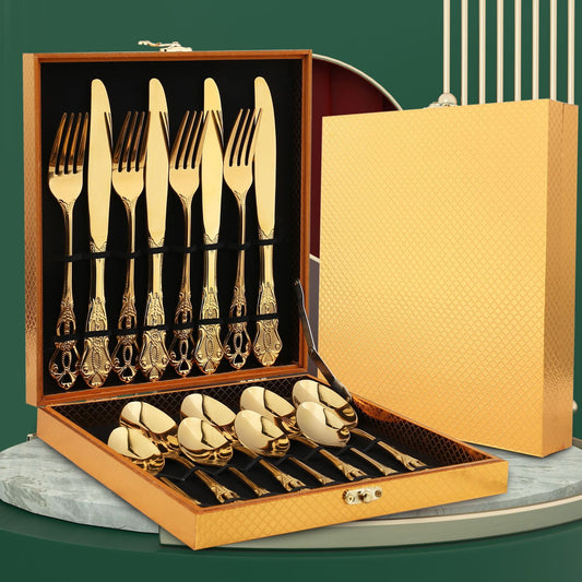 European Pattern Stainless Steel Empaistic Tableware Set