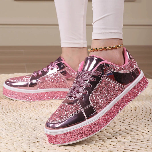 Fashion Breathable Lace - Up Casual Sneakers Women'S Leather Platform Casual Shoes Bright Top Fashion Low Top кроссовки женские - Chic Cart