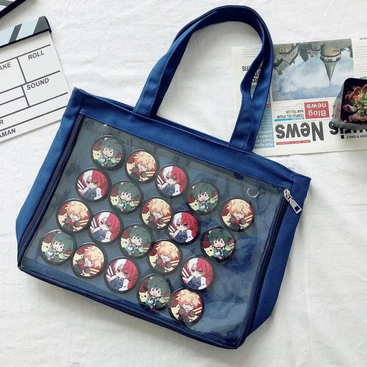 Fashion New Canvas Ita Bag Large Capacity Cartoon Tote Bags for Women Transparent Shoulder Bags Teenage Girls Japanese - Chic Cart