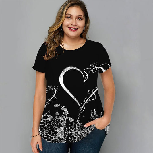 Floral T Shirt For Women Oversized Y2k Girls Clothes O Neck Fashion Short Sleeve Blouse Summer New Streetwear Female Casual Tops - Chic Cart