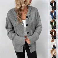Ins Single-breasted Hooded Sweater Women's Solid Color Cardigan Coat Clothing