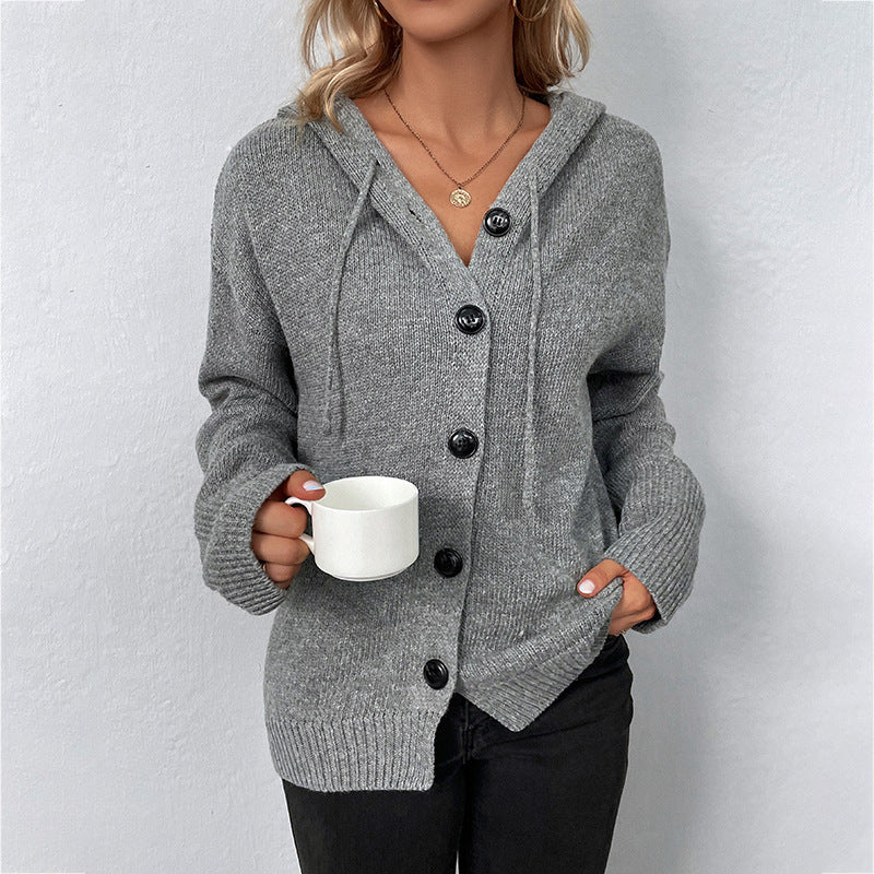 Ins Single-breasted Hooded Sweater Women's Solid Color Cardigan Coat Clothing