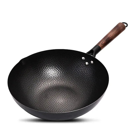 Konco Iron wok Cast iron pan Non - coated Pot General use for Gas and Induction Cooker 32cm Chinese Wok Cookware Pan Kitchen Tools - Chic Cart