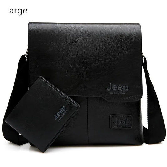 JEEP BULUO Men Bag Famous Brand 2 pcs Set Man Leather Messenger Shouder Bag Business Travelling Bags Male Tote Cross body Bags - Chic Cart