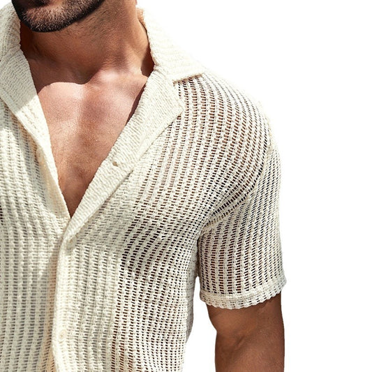 Men's Retro Cotton And Linen Stripes Henley Shirt Casual Loose Shirt Cardigan Lapel Men's Clothing