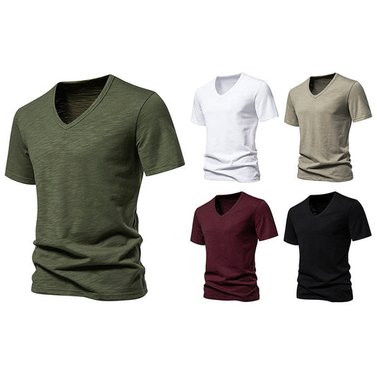 Men's Slub Cotton Elastic Breathable Bottoming Shirt