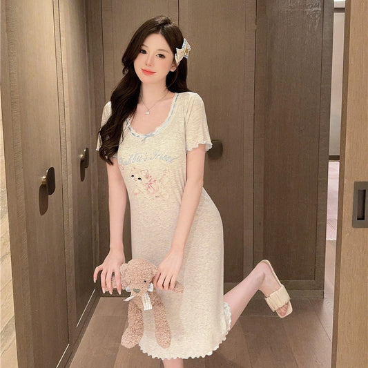 Modal Sunken Stripe Cotton Cartoon Loose Dress