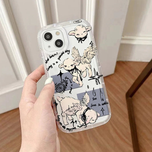Cute Little Lamb Angel Sheep Phone Case for IPhone 16 15 14 13 12 11 Pro Max 7 8 Plus X XR XSMax Airbag Anti Fall Clear Cover - Chic Cart