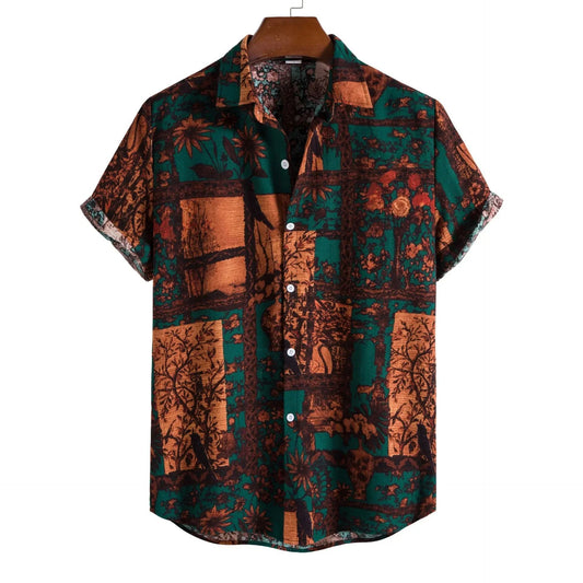 Plus Size Men's Casual Fashion Digital Printing Short Sleeve Shirt