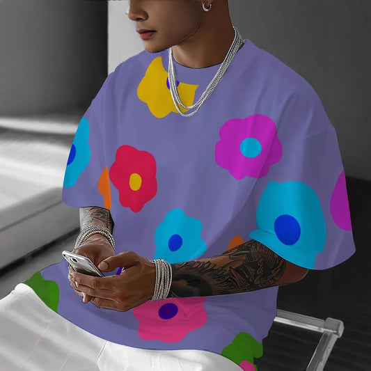 Printed Loose Breathable Sweat-proof Crew Neck Men's T-shirt