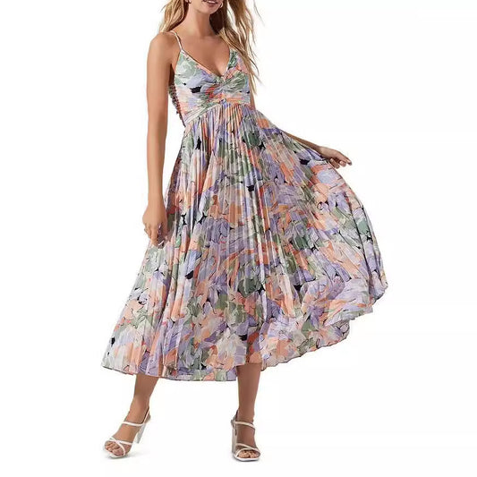 Slimming Cinched Mid-length Printed Dress