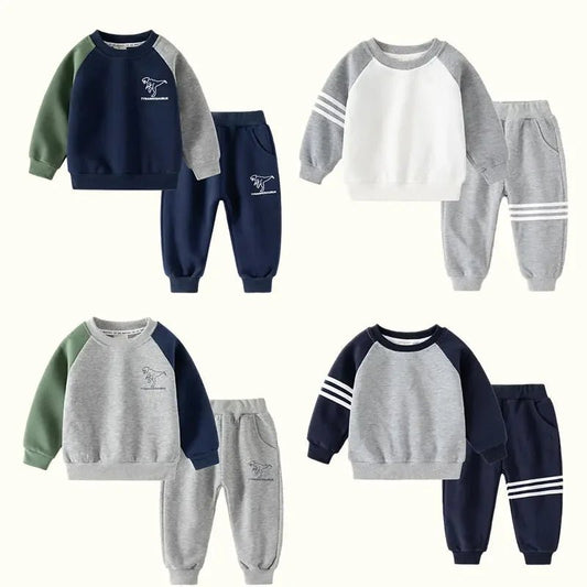 New Spring Autumn Children Clothes Set Color Patchwork Kids Boys Two - Piece Sets Children Boy Casual Tracksuit Outfits Tops Pants - Chic Cart