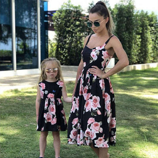Summer New Style Printed Sling Sleeveless Parent-Child Dress