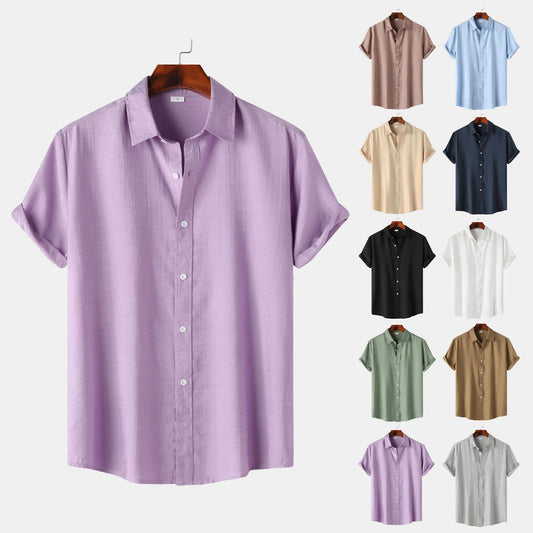 Teenagers Solid Color Short-sleeved Lapel Shirt Top