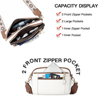 Triple-zipper Shoulder Bag With Floral Embroidered Straps Fashion Colorblock Multi-functional Crossbody Bags For Women
