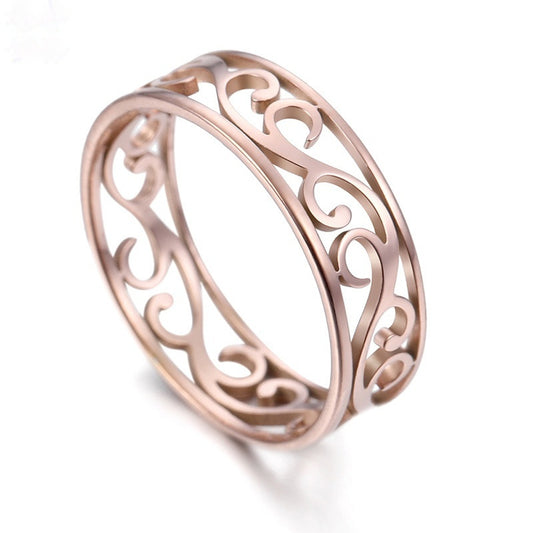 Vintage Filigree Stainless Steel Ring Hollow Elegant Gold Ring
