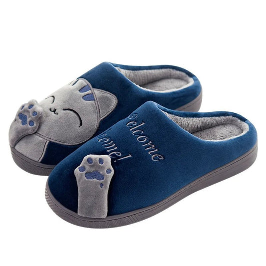 Dropshipping Women Winter Home Slippers Cartoon Cat Shoes Soft Winter Warm House Slippers Indoor Bedroom Lovers Couples - Chic Cart