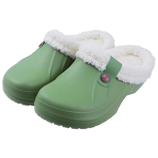 Crestar Women and Men Fur Lined Clogs Memory Foam Warm Fuzzy Slippers New Winter Waterproof Indoor Outdoor Comfortable Slippers - Chic Cart