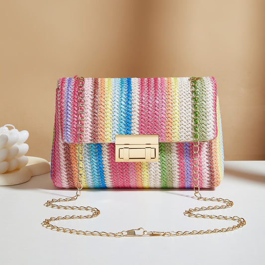 Women's Cross-body Bag Straw Lock Simple Small Square Bag