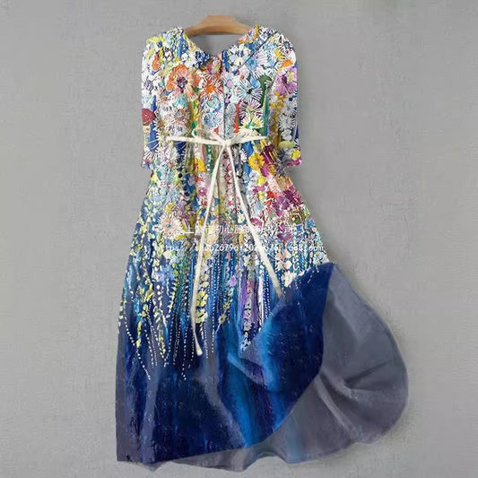 Women's Printed Short-sleeved Shirt Dress