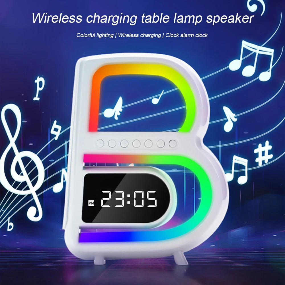 2024 New B-Shaped Blutooth Speaker Multifunctional Smart Music Rhythm Lighting Phone Wireless Charger TF Card AUX Input Standard Mode AMI Cart