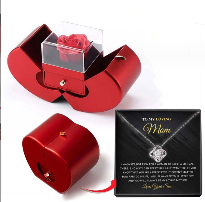 Red Apple Jewelry Box with Eternal Rose and Necklace