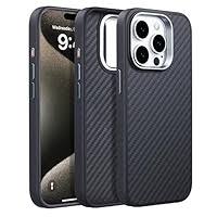 Luxury 3D Carbon Fiber Textured Plating Leather Phone Case For iPhone 16 15 14 13 Pro Max Plus Alloy Metal Lens Shockproof Cover - Chic Cart AMI Cart